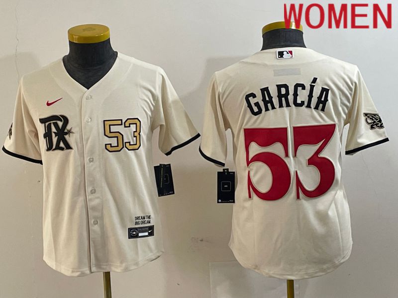 Women Texas Rangers 53 Garcia Cream City Edition 2024 Nike Game MLB Jersey style 3